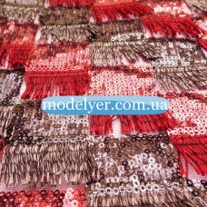 Ткань Пайеточная с бахромой (красный-серый)